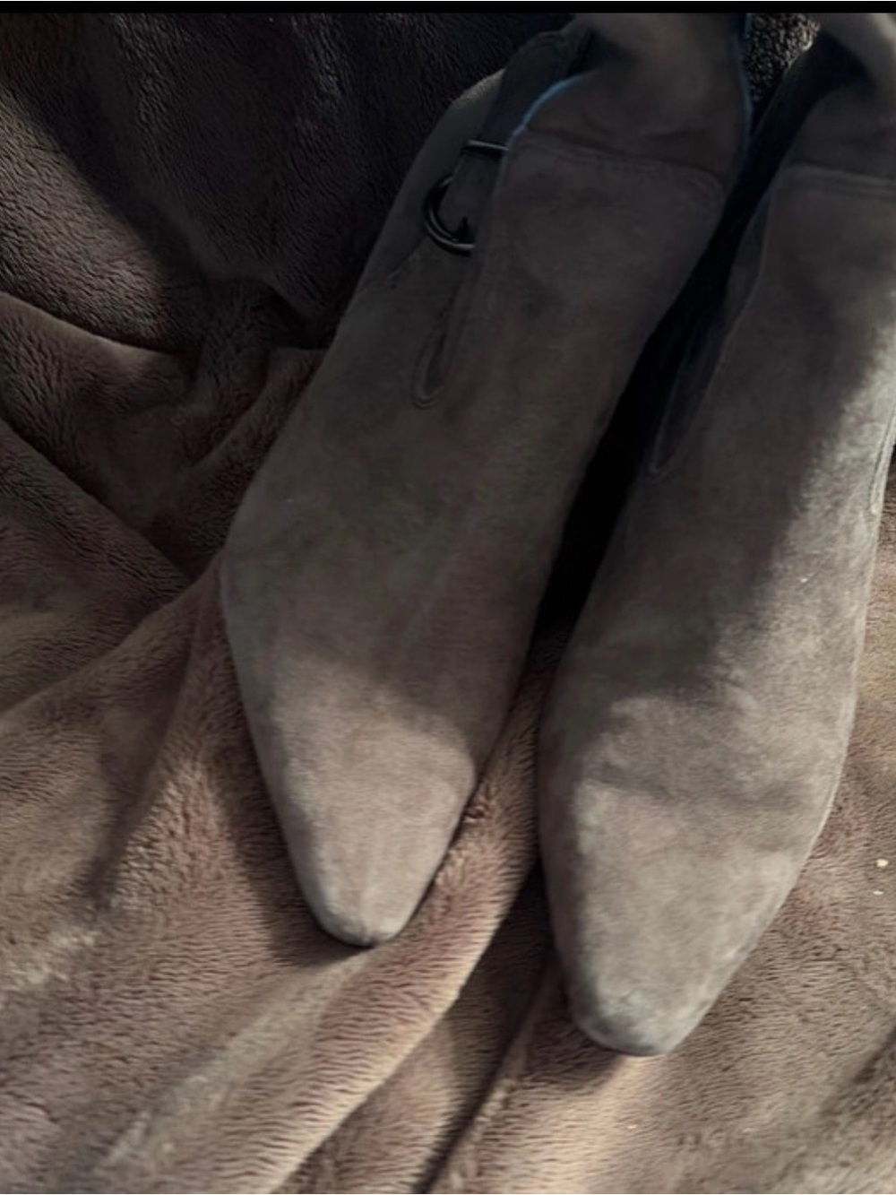 Joan & David Gray Suede Pointed-Toe Ankle Booties